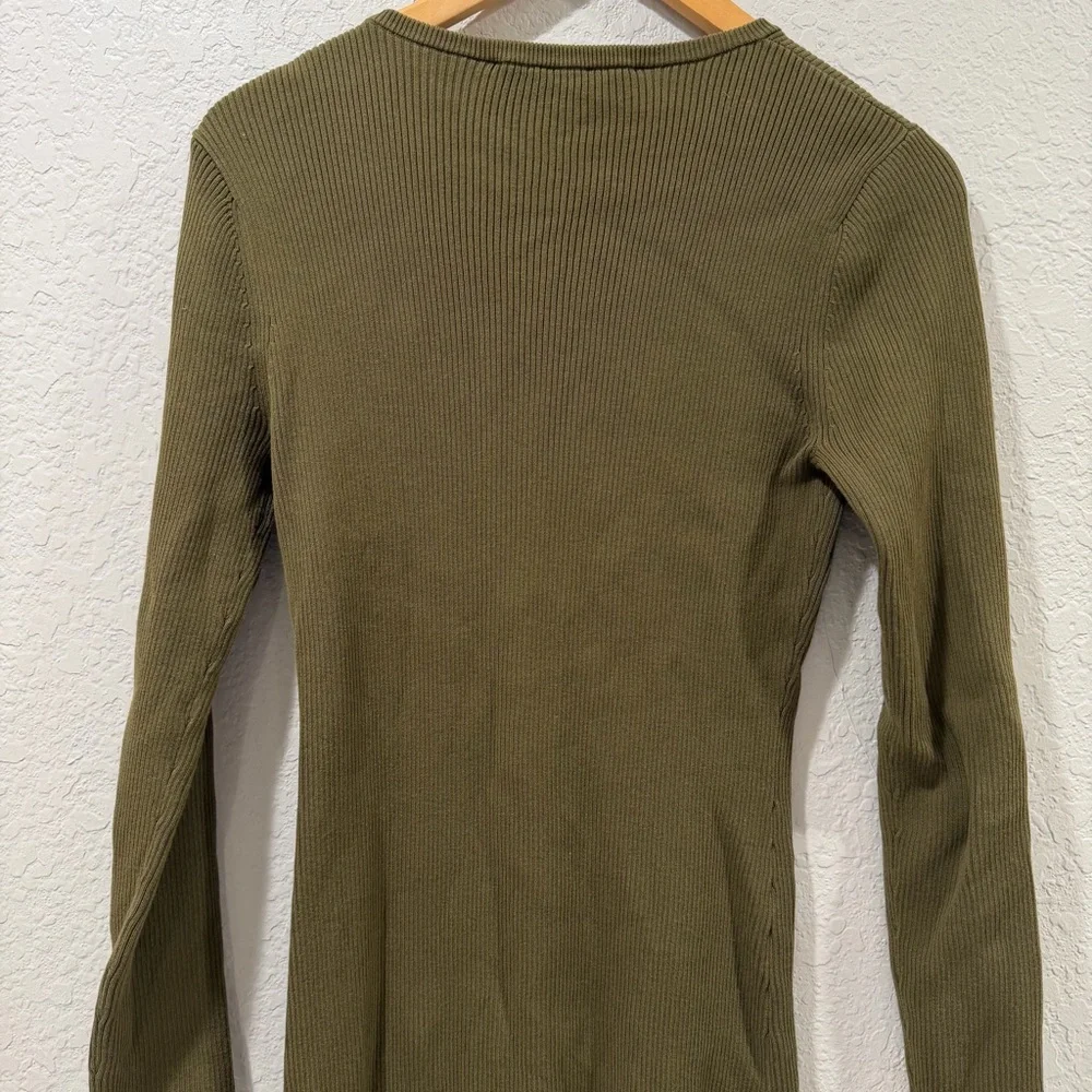 DEREK LAM 10 CROSBY Vanessa Ribbed Knit Flounce Dress In Olive Size Medium - Picture 7 of 15